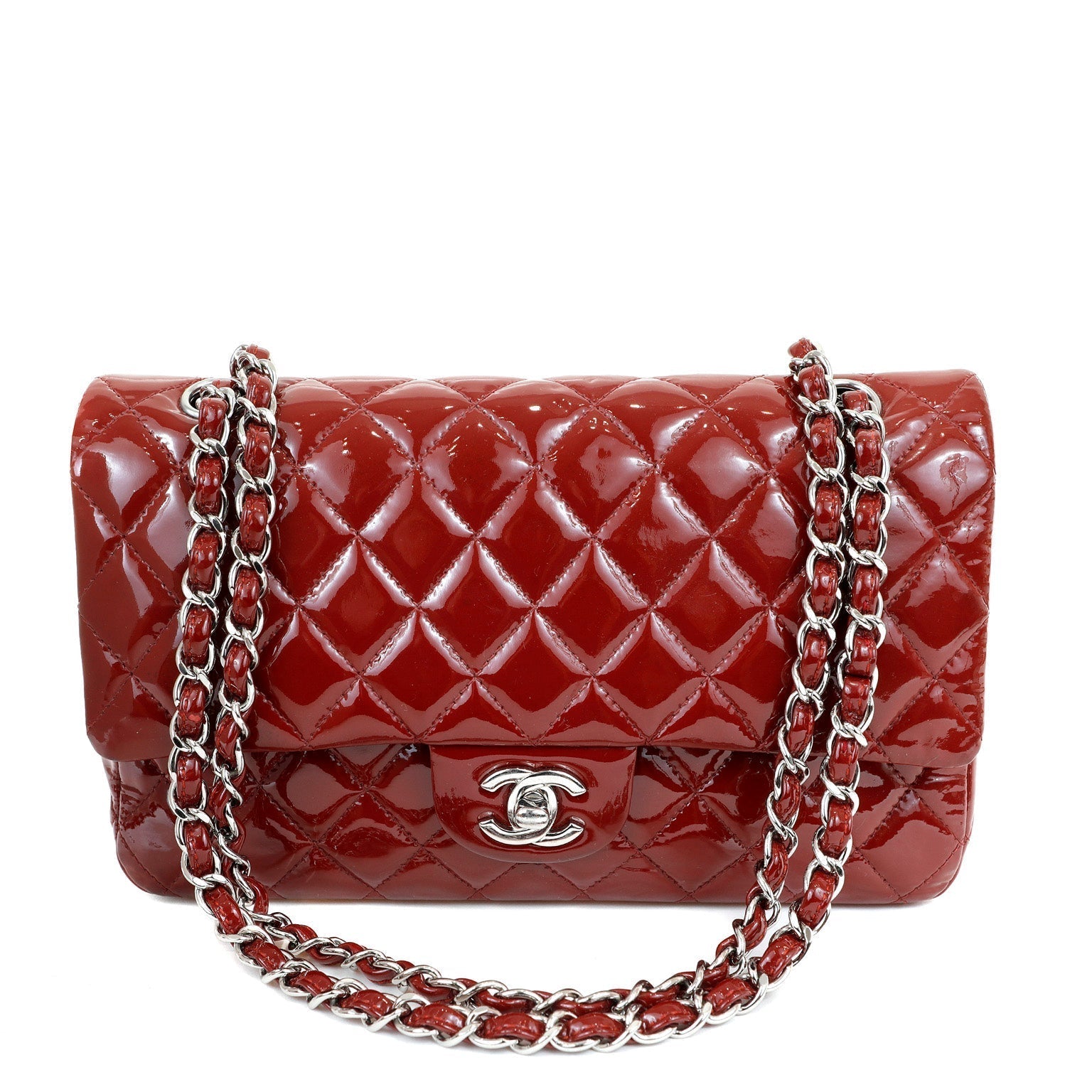 Chanel Dark Red Patent Leather Medium Classic with SiLouis Vuittoner Hardware
