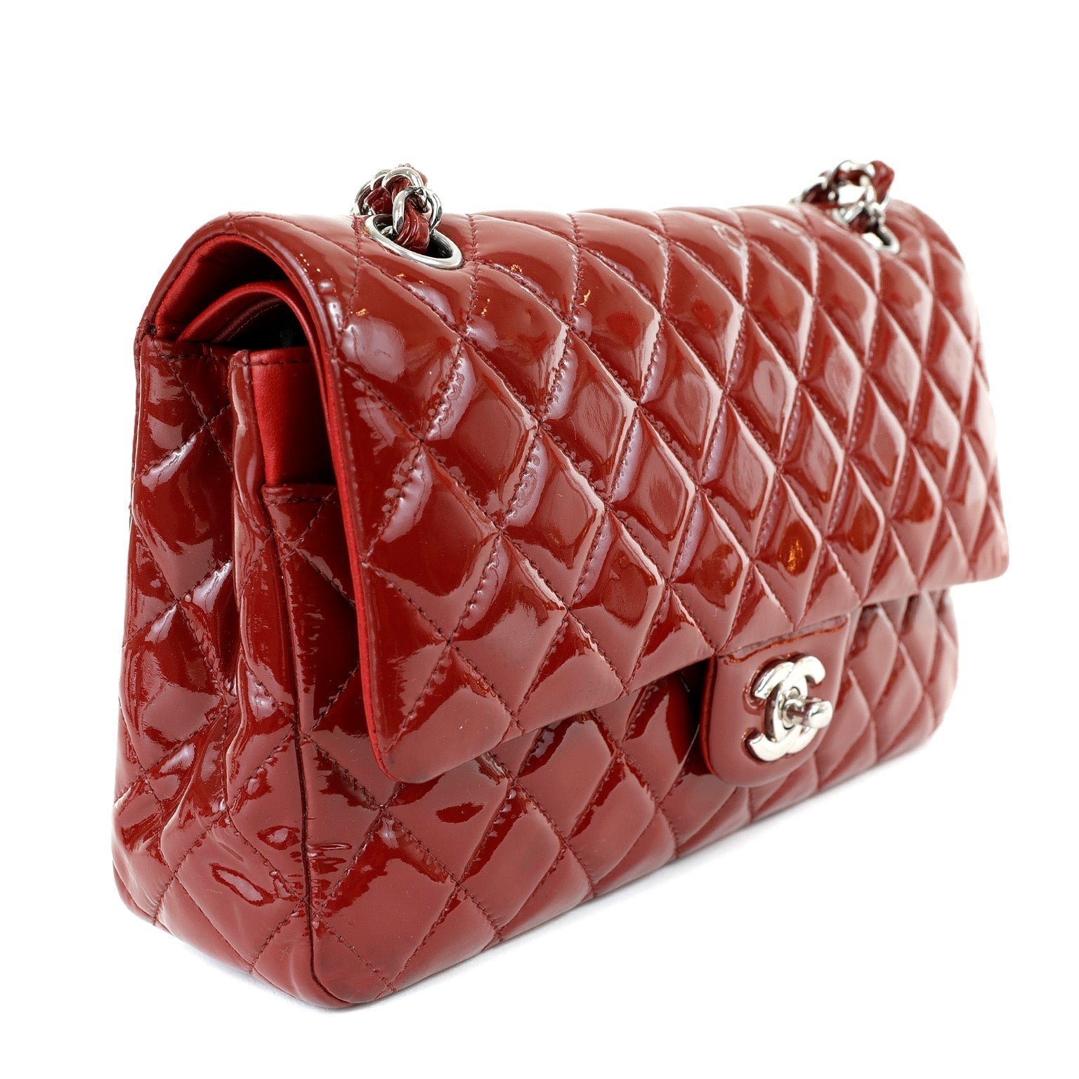 Chanel Dark Red Patent Leather Medium Classic with SiLouis Vuittoner Hardware