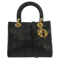 Christian Dior Black Lambskin Medium Lady Dior Cannage 2way Shoulder Handbag