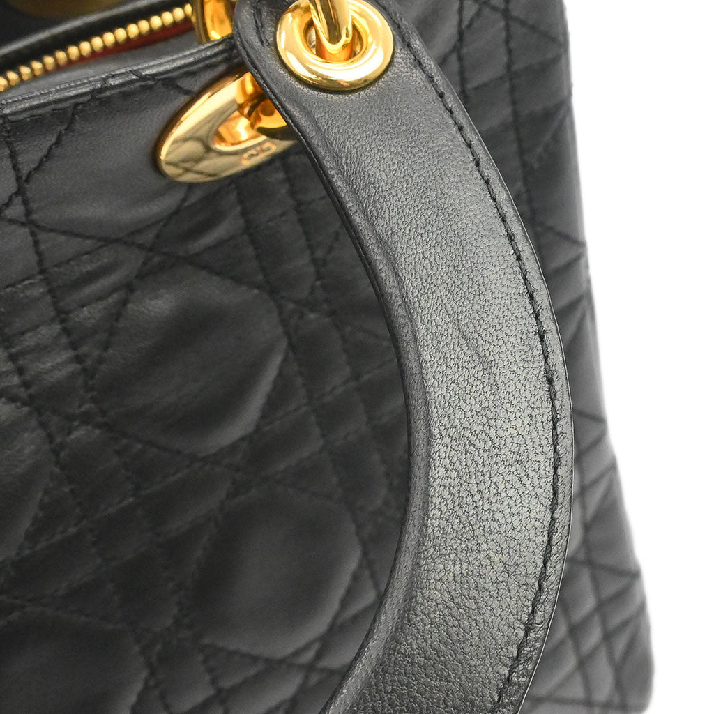 Christian Dior Black Lambskin Medium Lady Dior Cannage 2way Shoulder Handbag