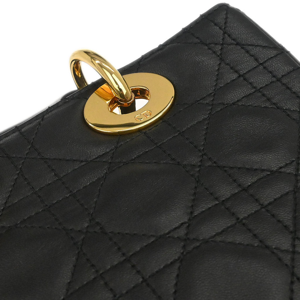 Christian Dior Black Lambskin Medium Lady Dior Cannage 2way Shoulder Handbag