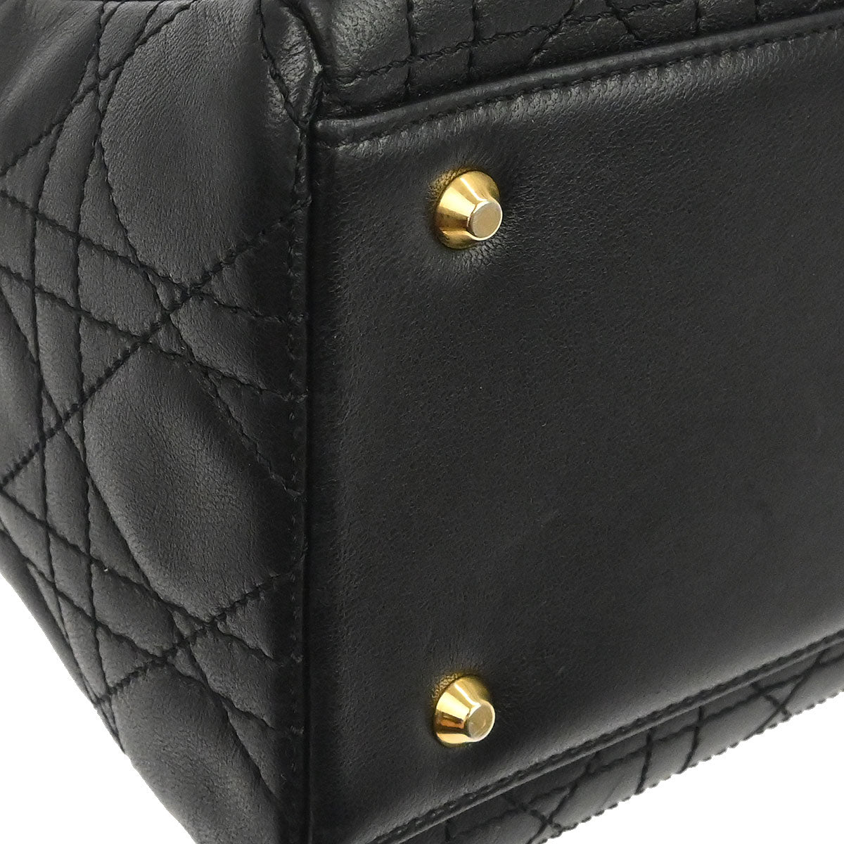 Christian Dior Black Lambskin Medium Lady Dior Cannage 2way Shoulder Handbag