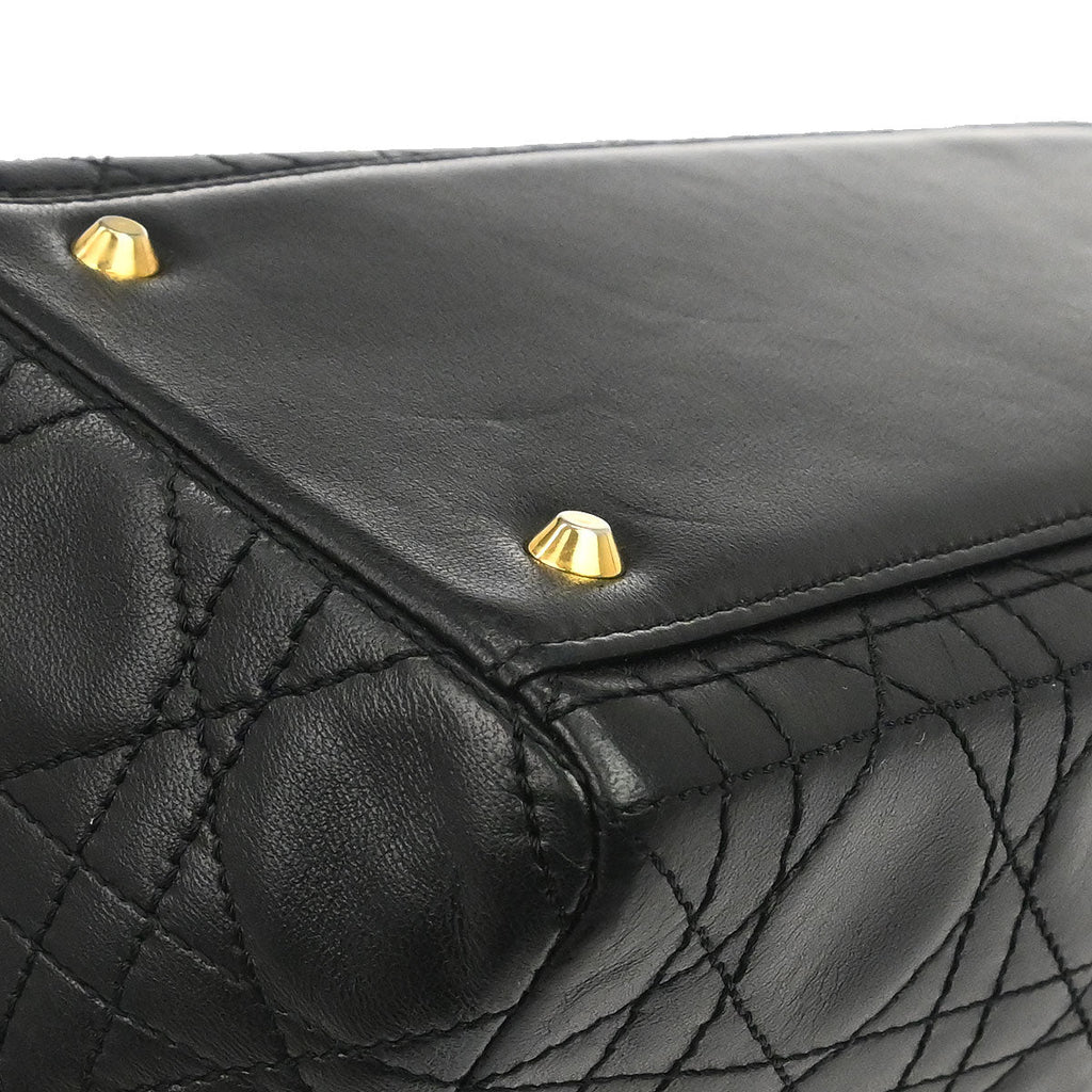 Christian Dior Black Lambskin Medium Lady Dior Cannage 2way Shoulder Handbag
