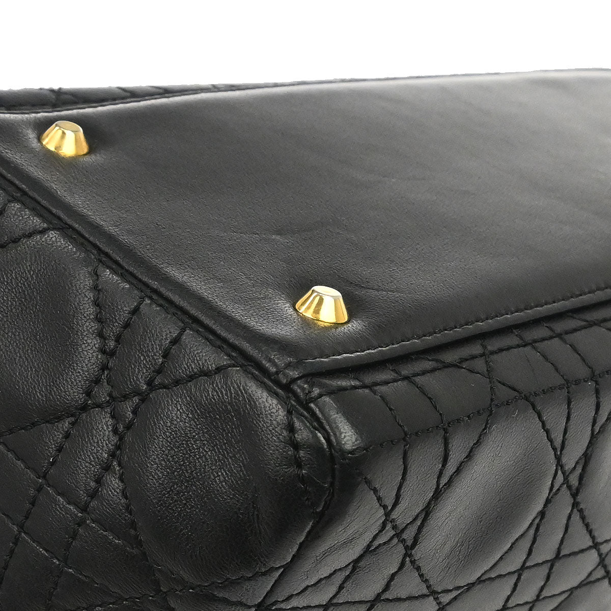 Christian Dior Black Lambskin Medium Lady Dior Cannage 2way Shoulder Handbag