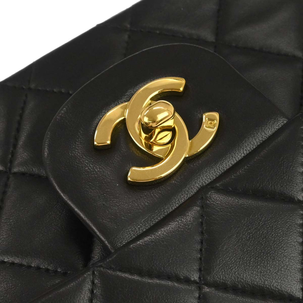 Chanel 1994-1996 Black Lambskin Medium Classic Double Flap Shoulder Bag