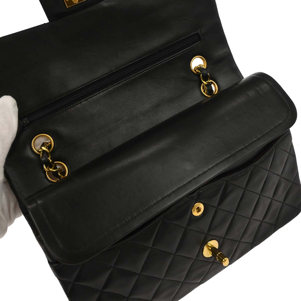 Chanel 1994-1996 Black Lambskin Medium Classic Double Flap Shoulder Bag