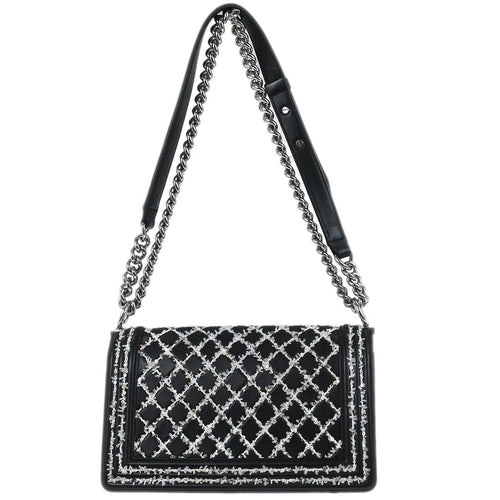Boy Chanel 2017-2018 Black Lambskin Sequins Medium Shoulder Bag