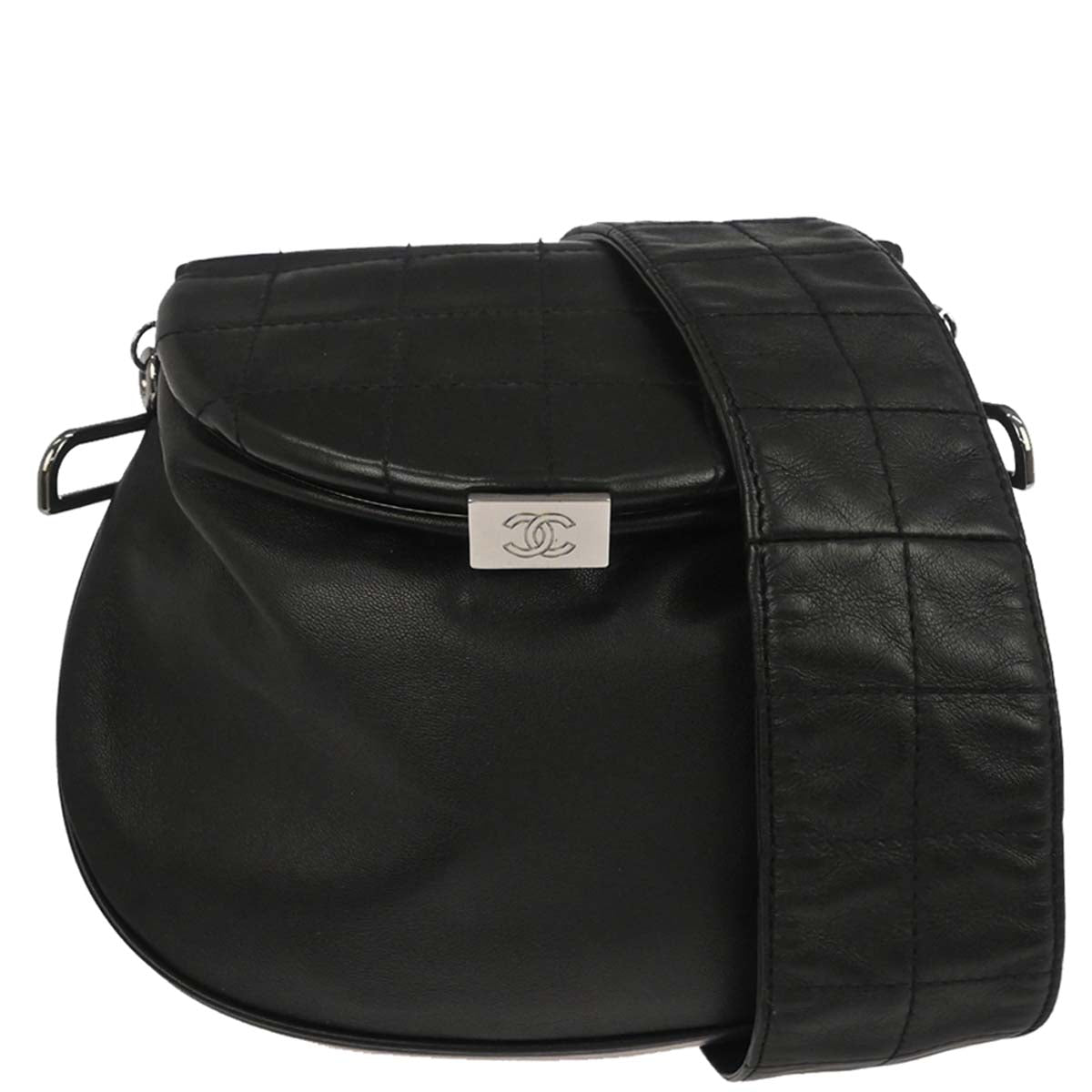 Chanel 2003-2004 Black Lambskin Choco Bar Shoulder Bag