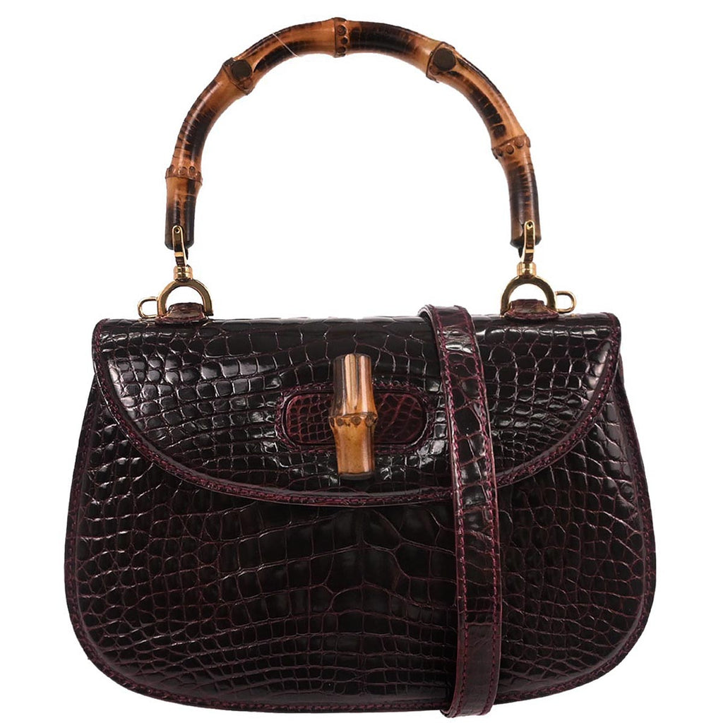 Gucci * Purple Crocodile Bamboo 2way Shoulder Handbag