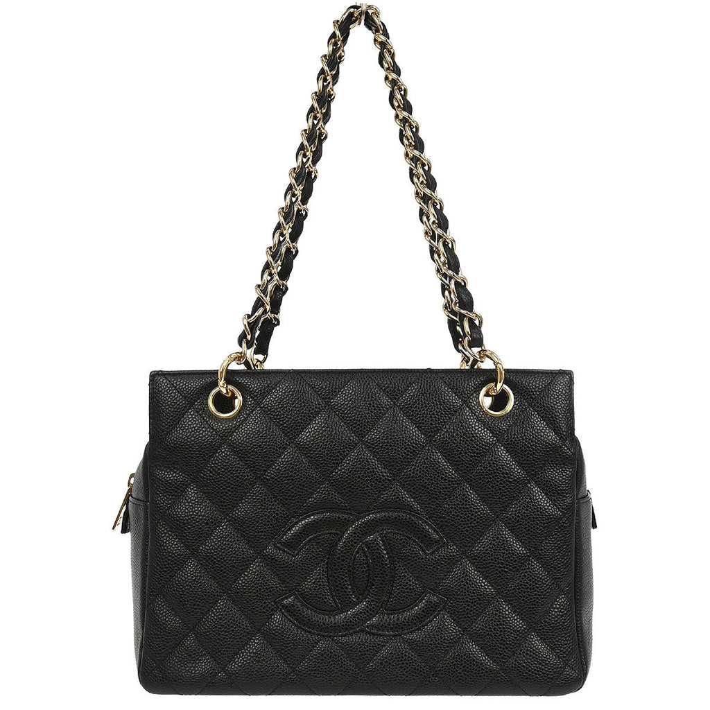 Chanel 2002-2003 Black Caviar Skin Petite Timeless Tote PTT Chain Handbag