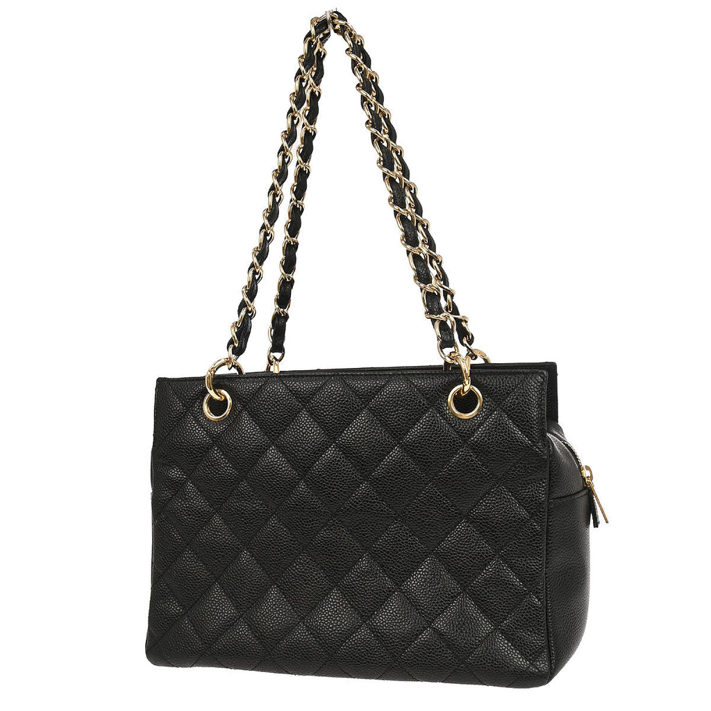 Chanel 2002-2003 Black Caviar Skin Petite Timeless Tote PTT Chain Handbag