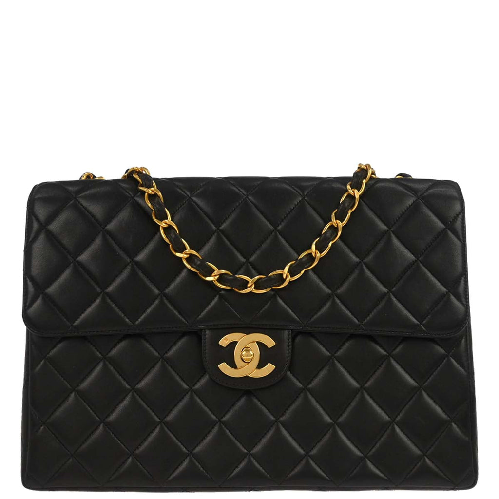 Chanel 1996-1997 Black Lambskin Jumbo Classic Flap Shoulder Bag
