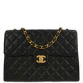 Chanel 1996-1997 Black Lambskin Jumbo Classic Flap Shoulder Bag