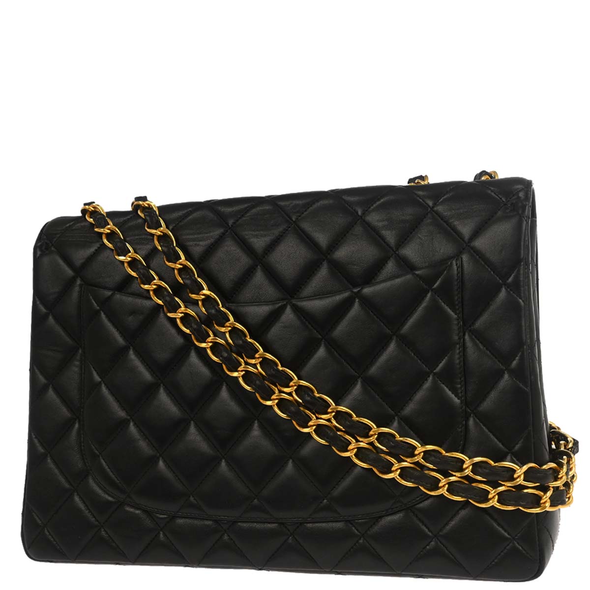 Chanel 1996-1997 Black Lambskin Jumbo Classic Flap Shoulder Bag