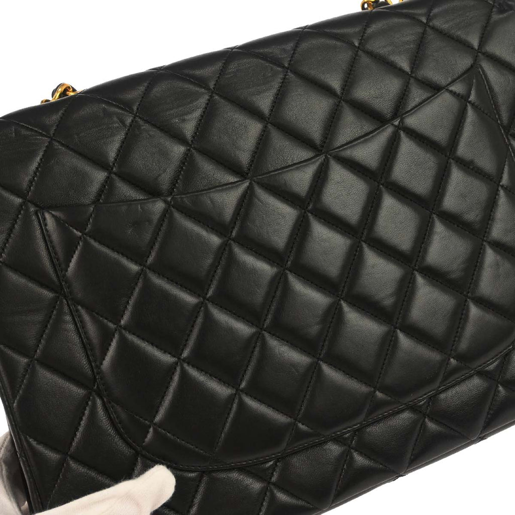 Chanel 1996-1997 Black Lambskin Jumbo Classic Flap Shoulder Bag
