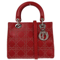 Christian Dior Red Lambskin Cannage Studded Lady Dior Shoulder Handbag