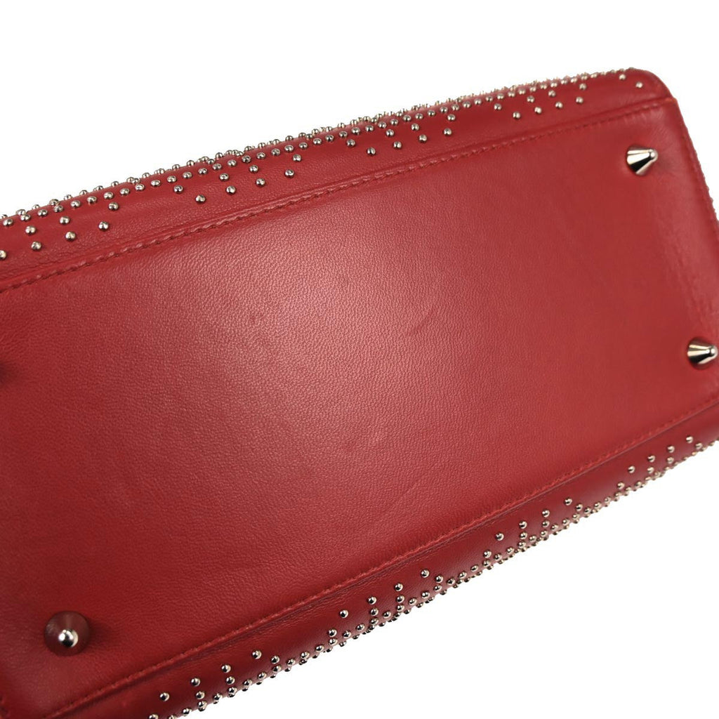 Christian Dior Red Lambskin Cannage Studded Lady Dior Shoulder Handbag
