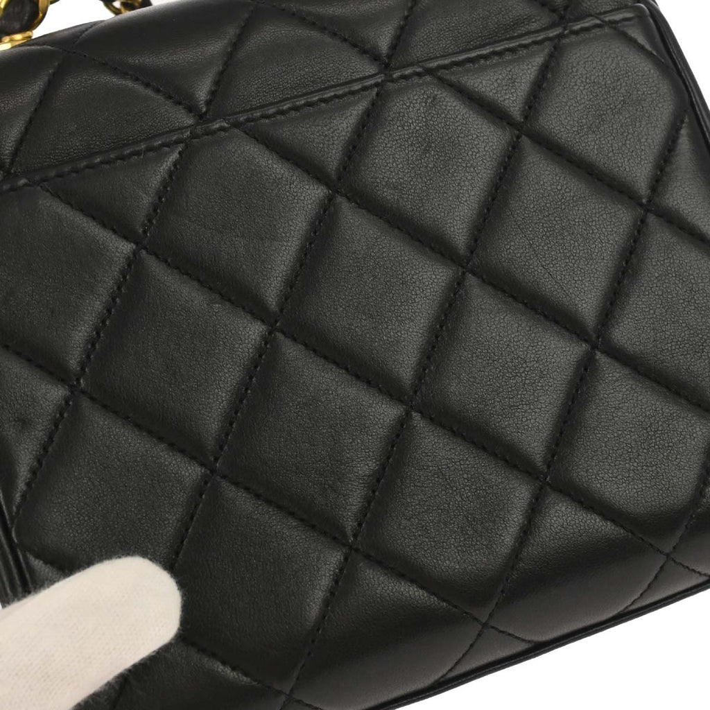 Chanel 1994-1996 Black Lambskin Straight Flap Shoulder Bag