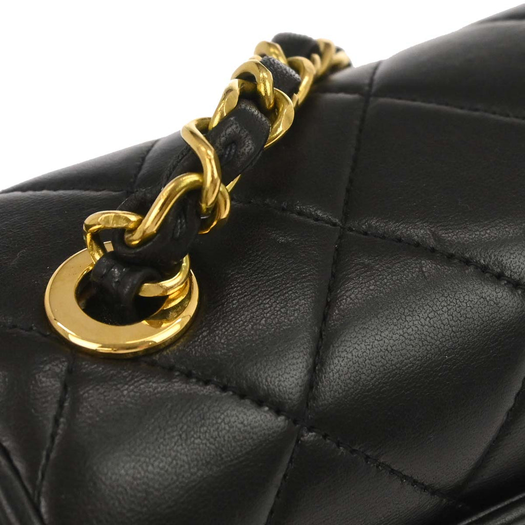 Chanel 1994-1996 Black Lambskin Straight Flap Shoulder Bag