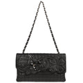 Chanel 2005-2006 Black Lambskin Choco Bar Camellia No.5 CC Clover Handbag
