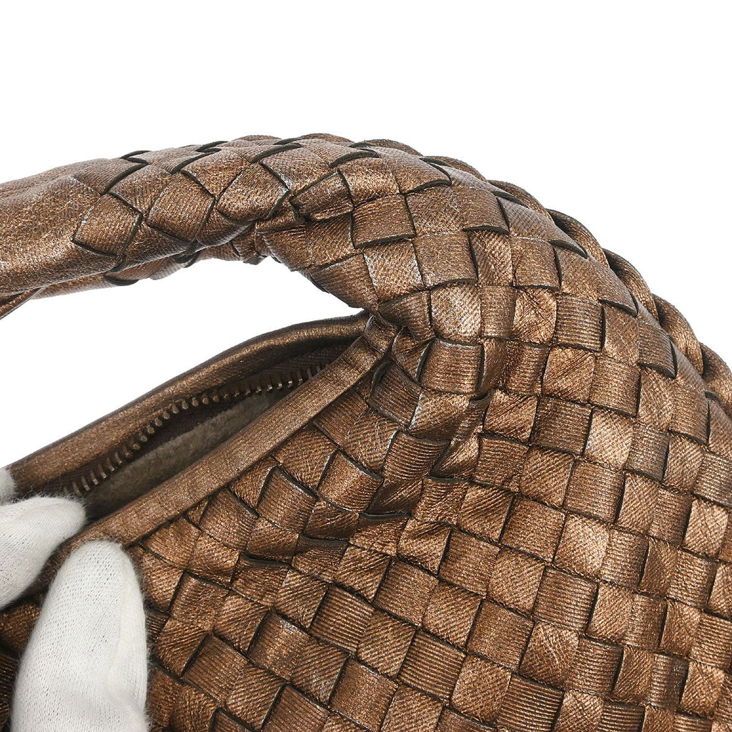 Bottega Veneta Metallic Bronze Lambskin Intrecciato Hobo Handbag