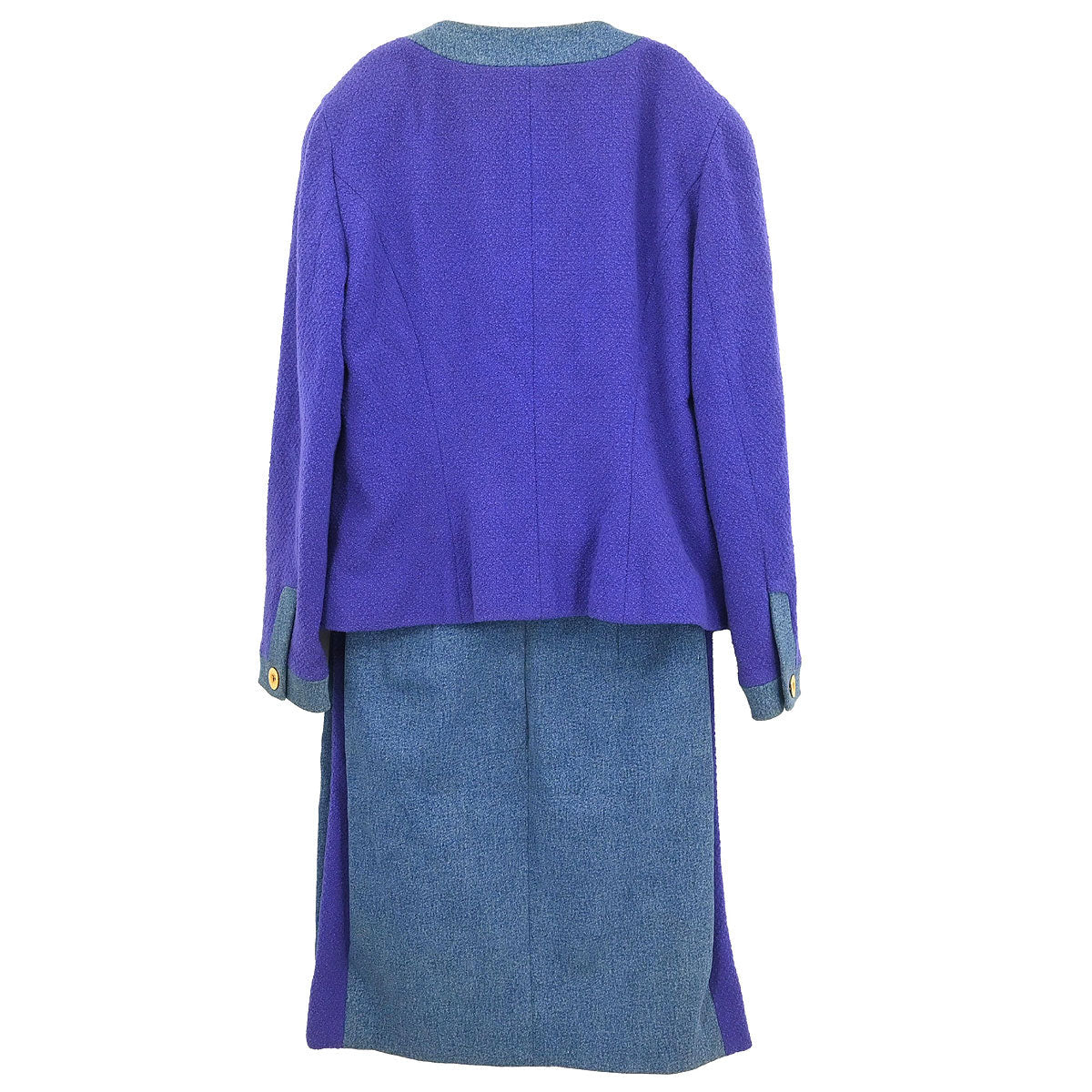 Chanel 1991 Setup Suit Denim Jacket Skirt Purple Blue #42
