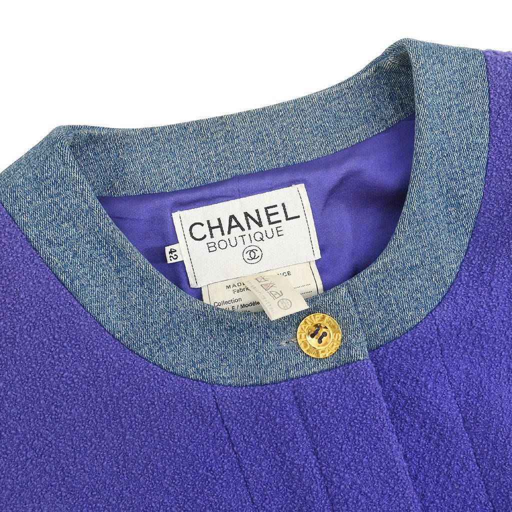 Chanel 1991 Setup Suit Denim Jacket Skirt Purple Blue #42