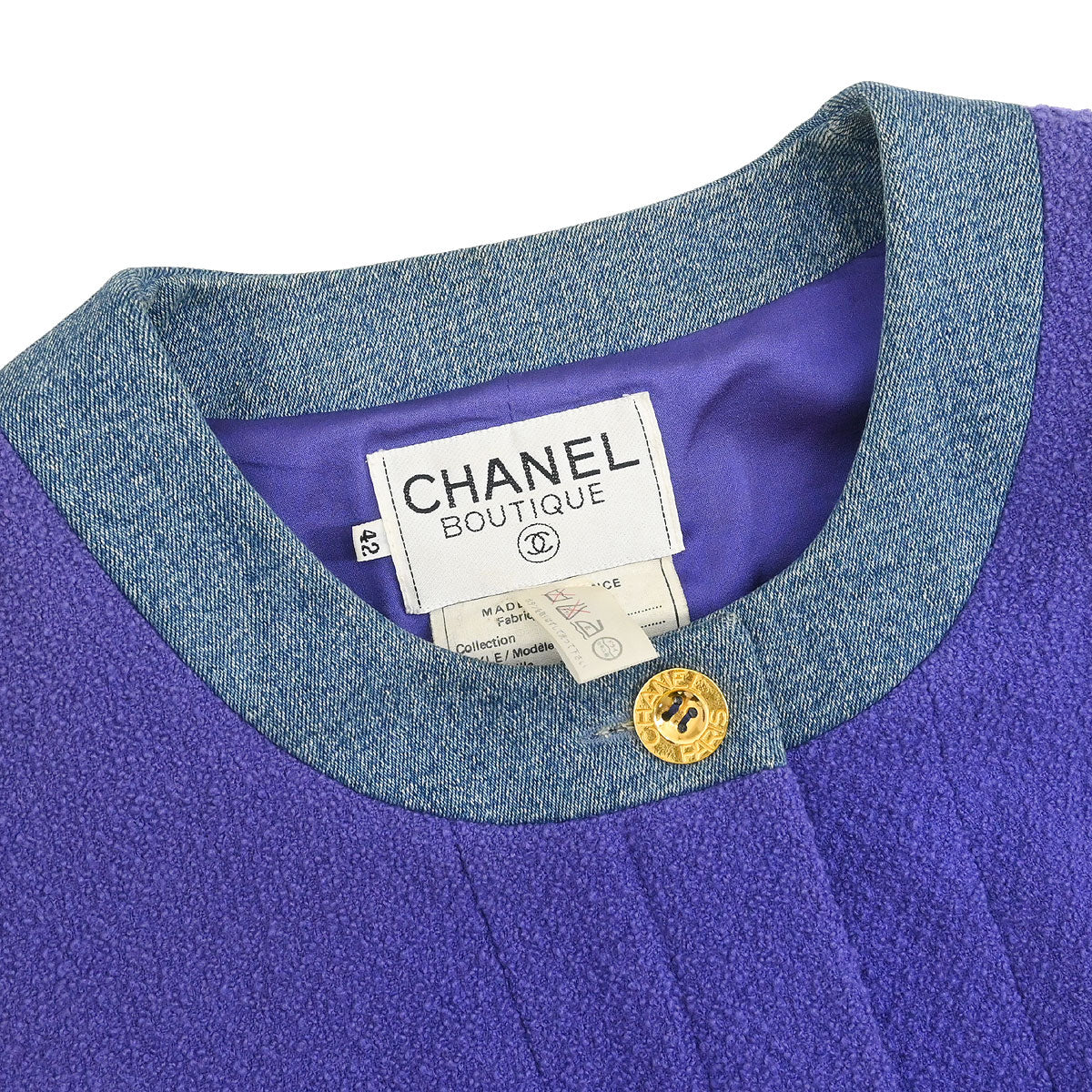 Chanel 1991 Setup Suit Denim Jacket Skirt Purple Blue #42
