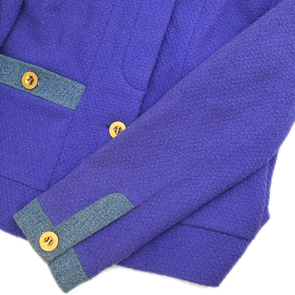 Chanel 1991 Setup Suit Denim Jacket Skirt Purple Blue #42