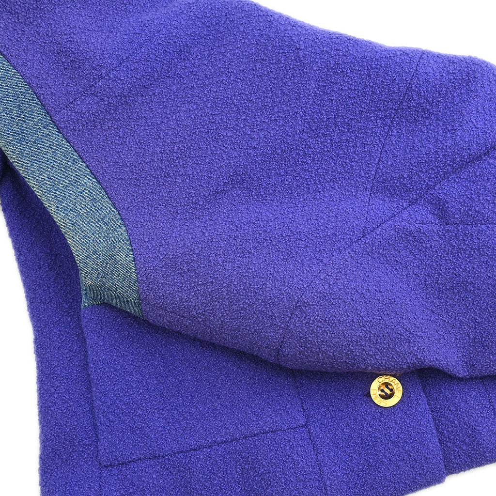 Chanel 1991 Setup Suit Denim Jacket Skirt Purple Blue #42