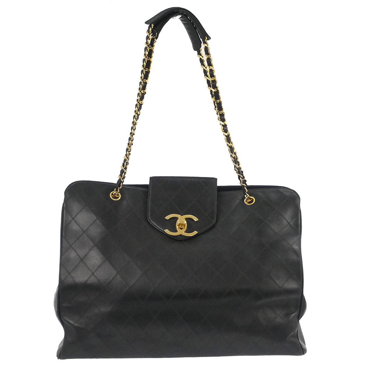 Chanel 1991-1994 Black Lambskin Bicolore Supermodel Shoulder Bag