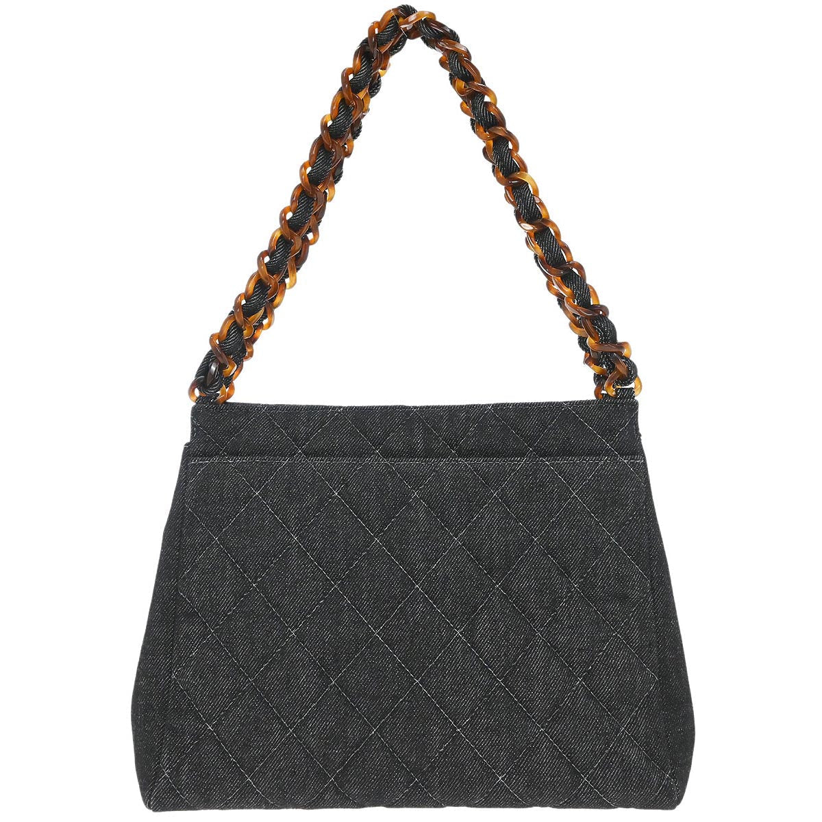 Chanel 1997-1999 Black Denim Chain Tote Handbag