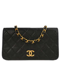 Chanel 1997-1999 Black Lambskin Pushlock Mini Full Flap Shoulder Bag