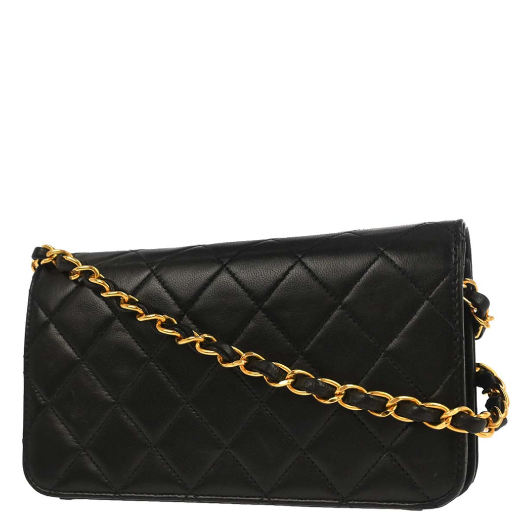 Chanel 1997-1999 Black Lambskin Pushlock Mini Full Flap Shoulder Bag