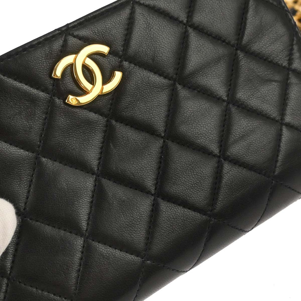 Chanel 1997-1999 Black Lambskin Pushlock Mini Full Flap Shoulder Bag