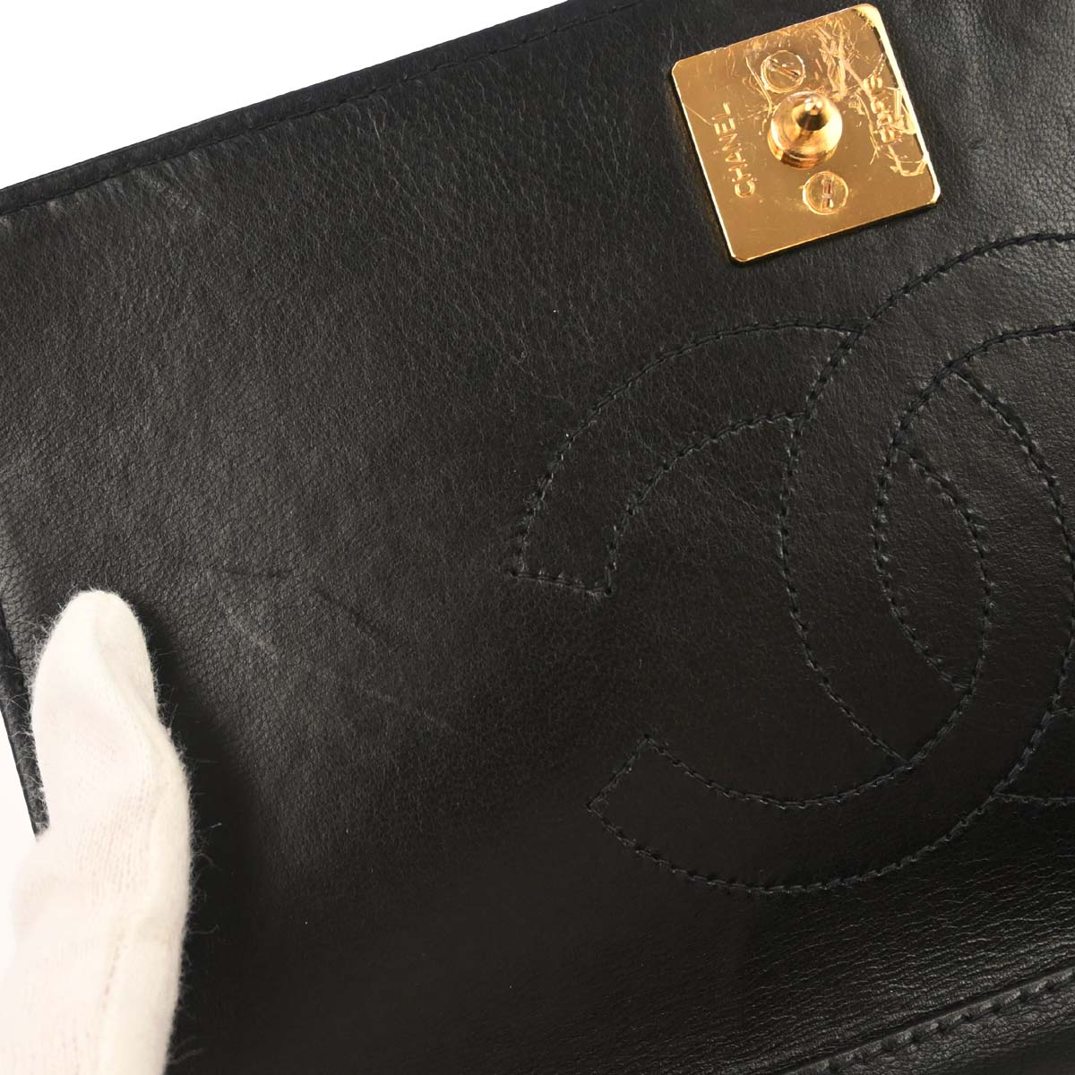 Chanel 1997-1999 Black Lambskin Pushlock Mini Full Flap Shoulder Bag
