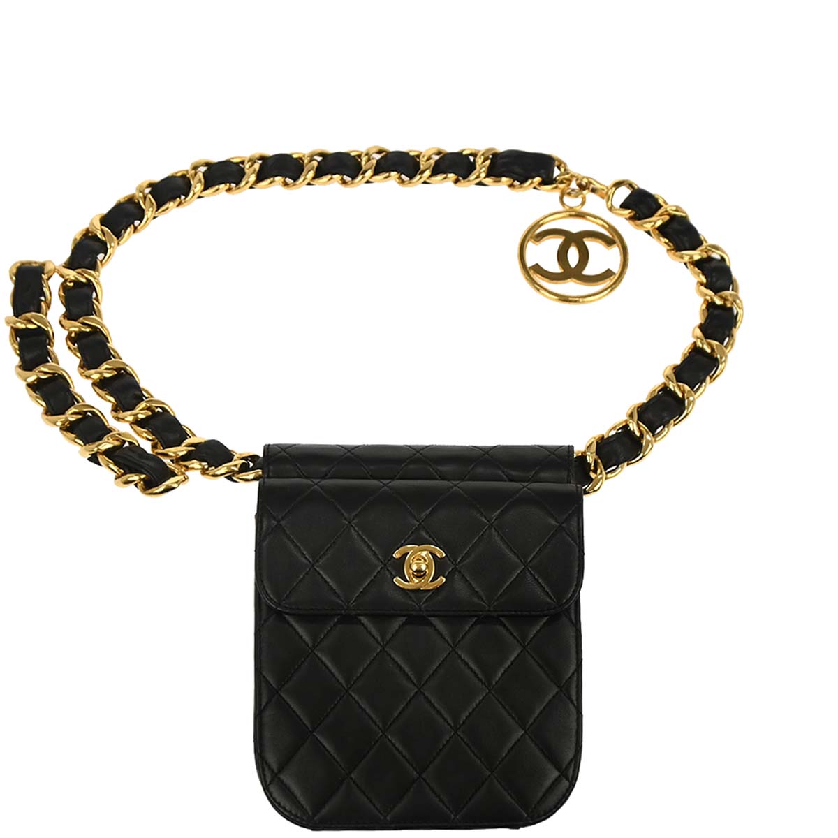Chanel Black Lambskin Chunky Chain Bum Belt Waist Bag