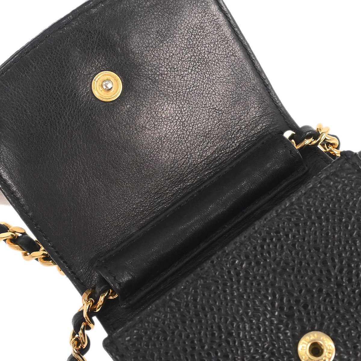 Chanel 1996-1997 Black Caviar Skin Chain Shoulder Bag Pochette Phone Case