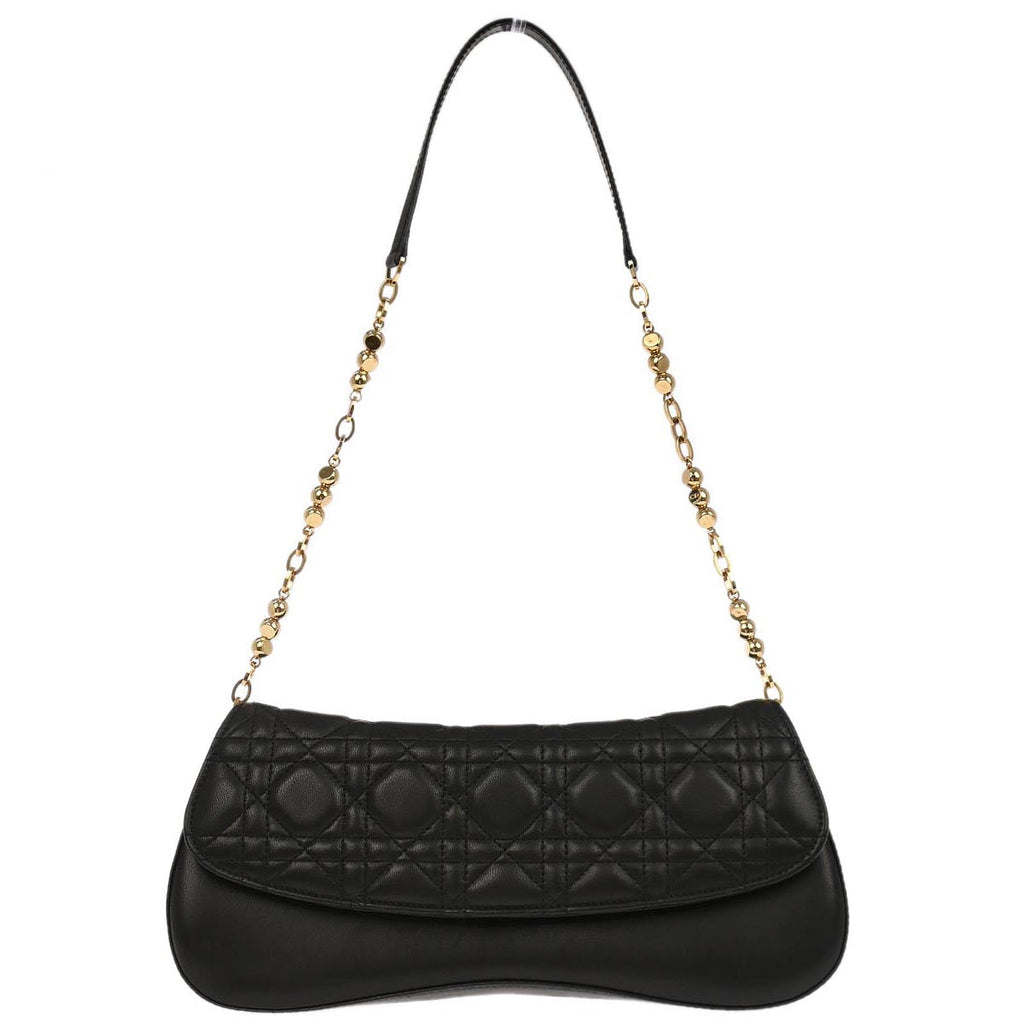 Christian Dior Black Lambskin Cannage Evening Baguette Handbag