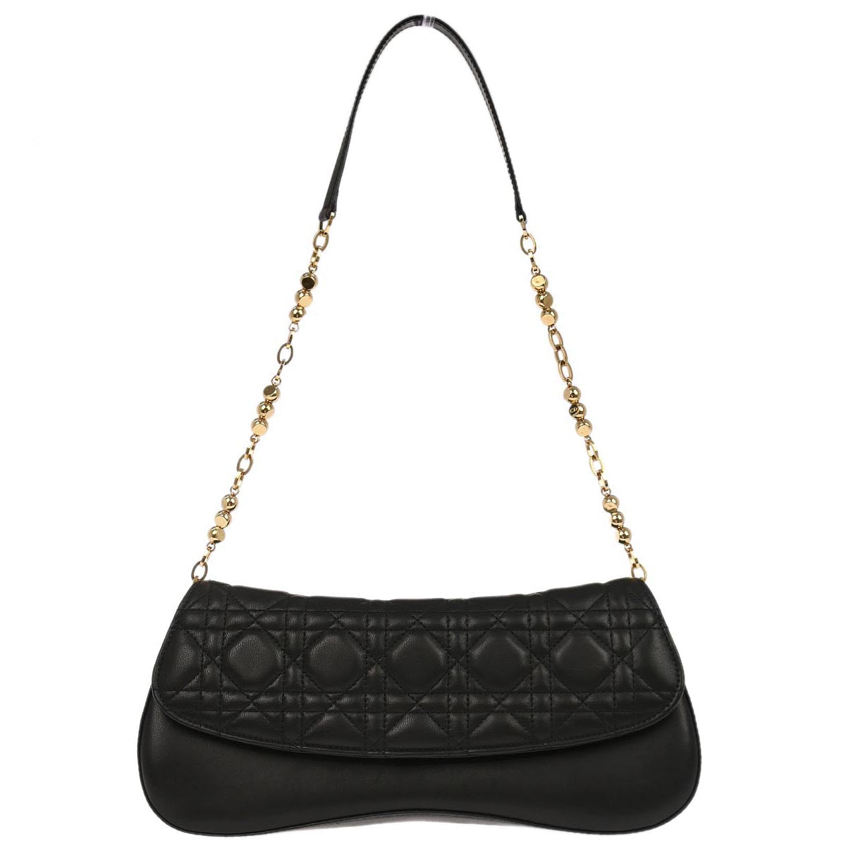 Christian Dior Black Lambskin Cannage Evening Baguette Handbag