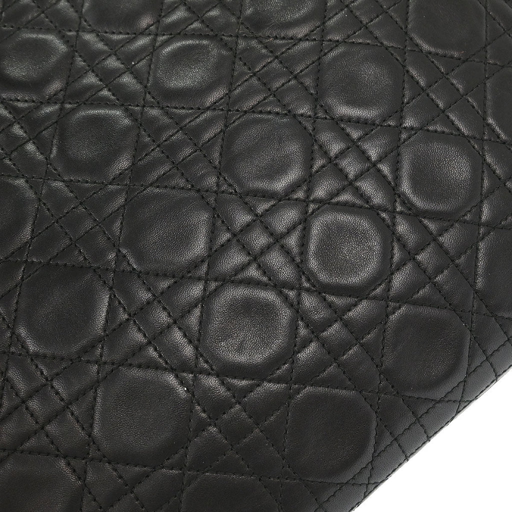Christian Dior Black Lambskin Large Lady Dior Cannage 2way Shoulder Handbag