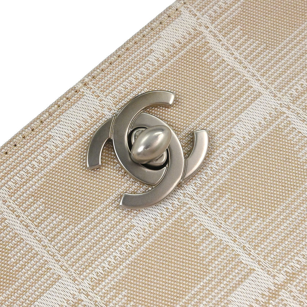 Chanel 2000-2002 Beige Jacquard Nylon New-Travel Line Pouch Handbag