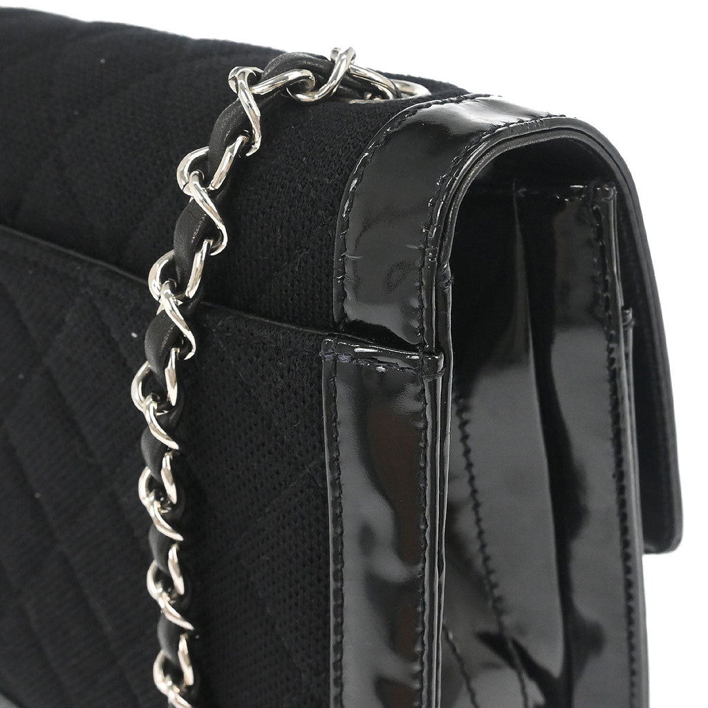 Chanel 2000-2002 Black Canvas Patent Leather Mademoiselle Lock Shoulder Bag