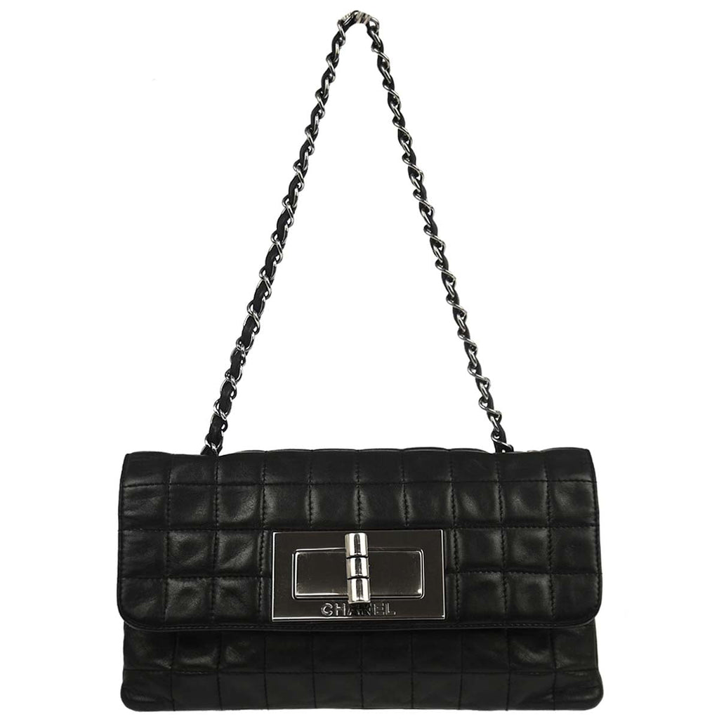 Chanel 2005-2006 Black Lambskin Choco Bar Mademoiselle Lock Handbag
