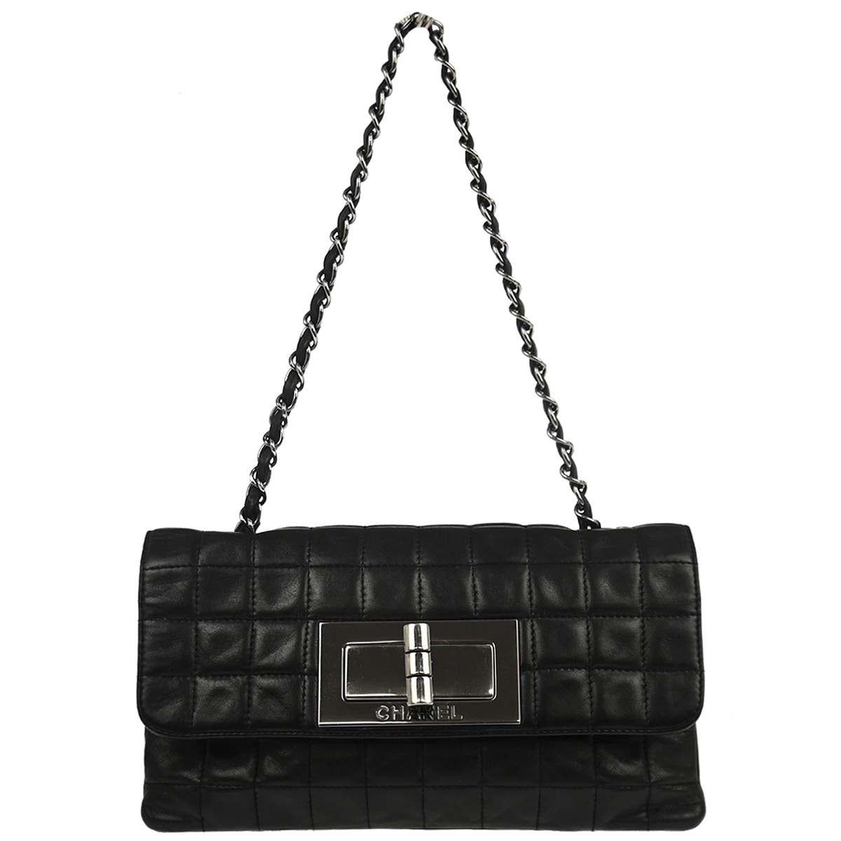 Chanel 2005-2006 Black Lambskin Choco Bar Mademoiselle Lock Handbag