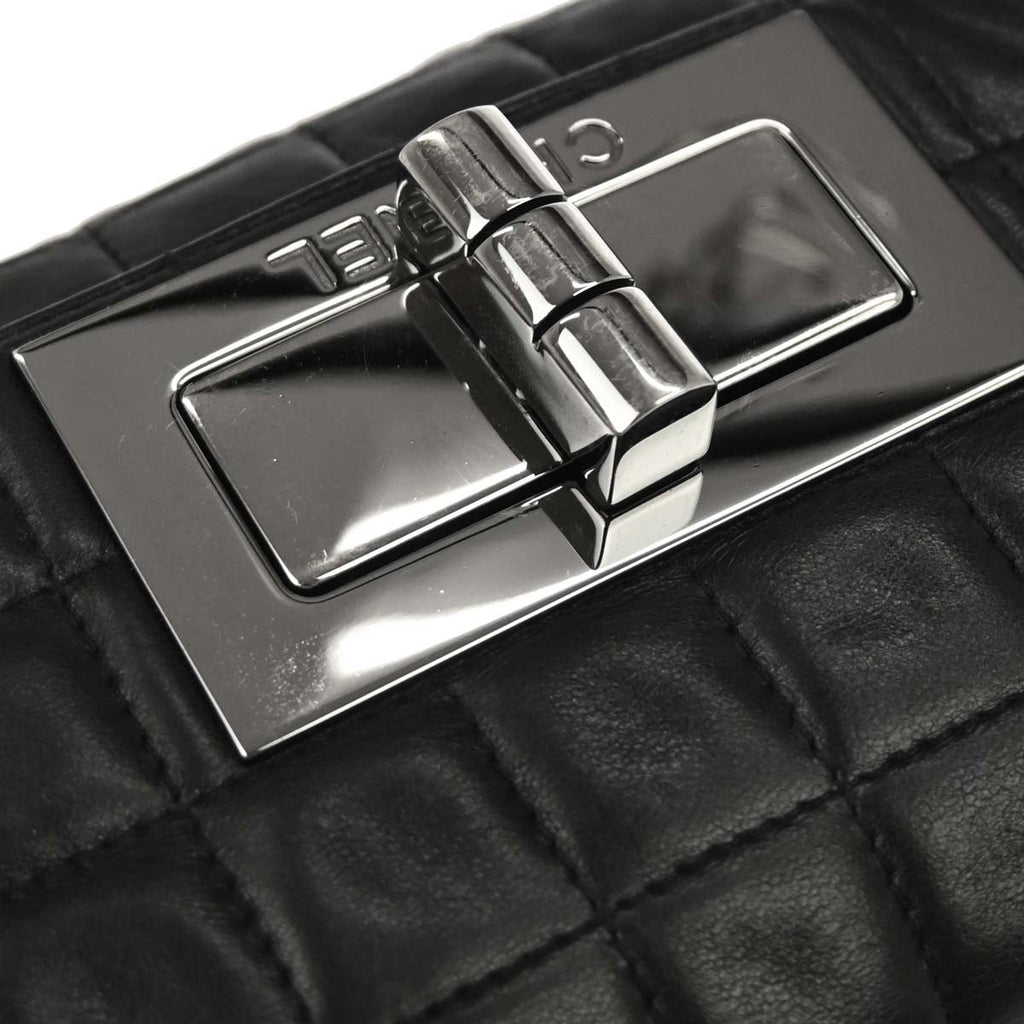 Chanel 2005-2006 Black Lambskin Choco Bar Mademoiselle Lock Handbag