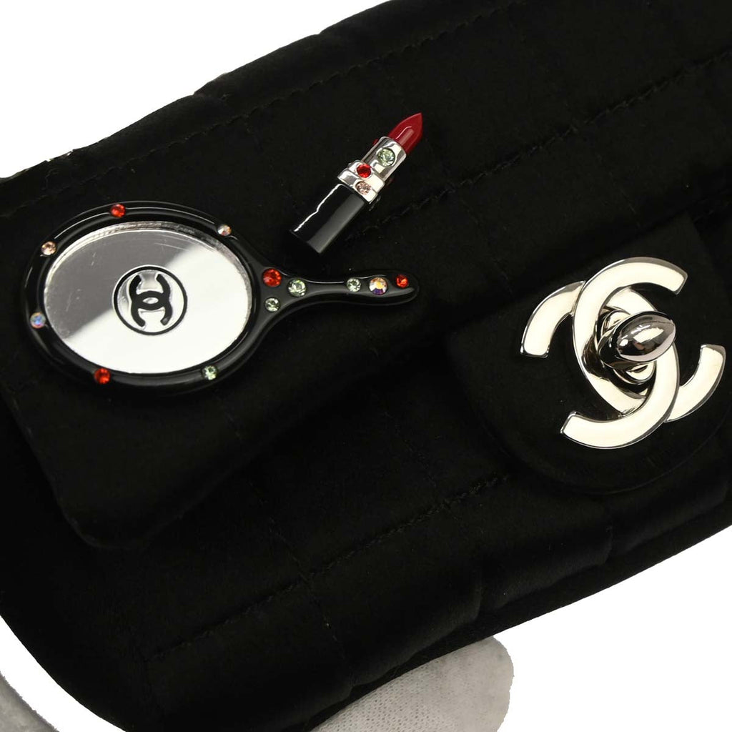 Chanel Black Satin Micro Classic Flap Shoulder Bag Pochette