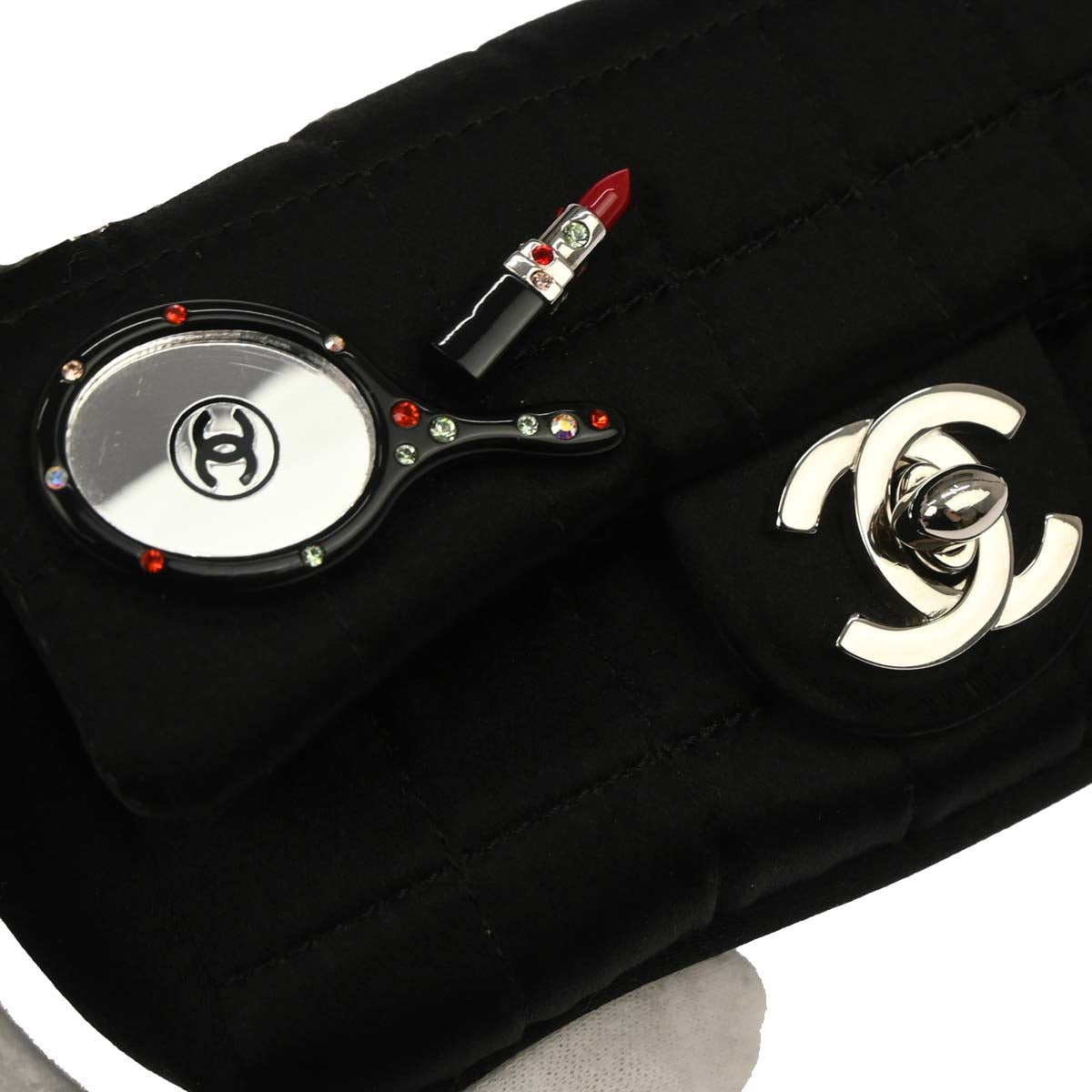 Chanel Black Satin Micro Classic Flap Shoulder Bag Pochette
