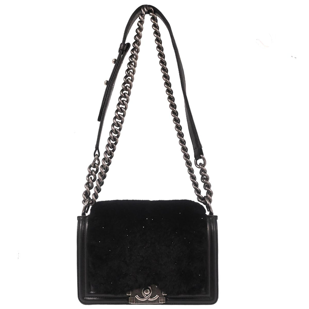 Boy Chanel 2015-2016 Black Lambskin Fur Small Chain Shoulder Bag