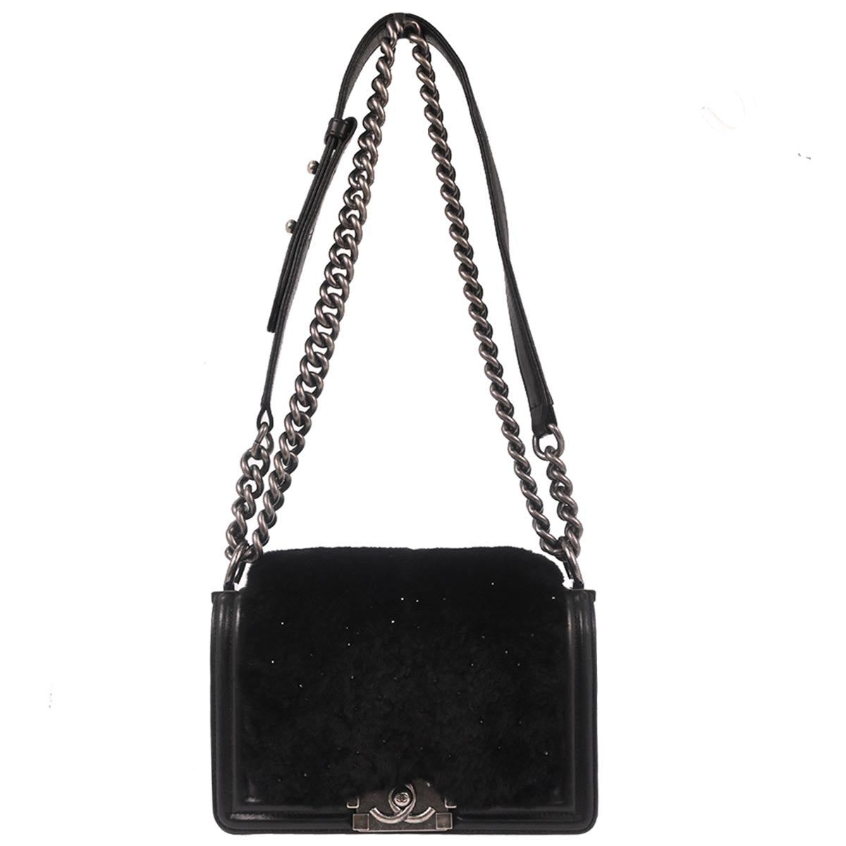 Boy Chanel 2015-2016 Black Lambskin Fur Small Chain Shoulder Bag